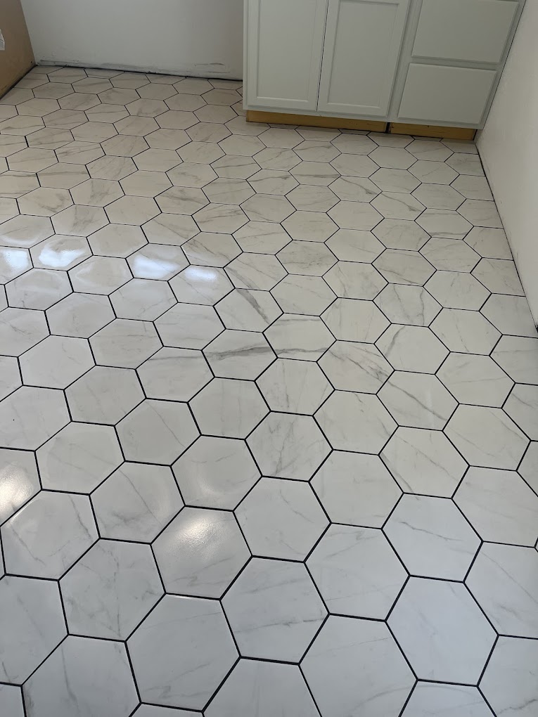 Hexagon marble tile flooring installation